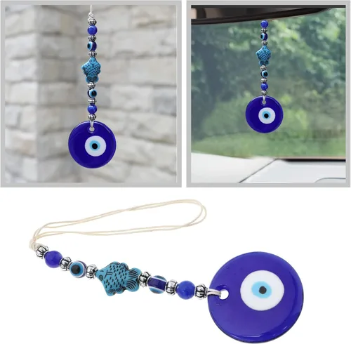 Vista 3 de 3 piezas de adorno colgante de ojo malvado azul hecho a mano con dije de la suerte colgante de pared accesorios para decoración interior de coche