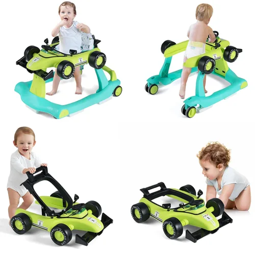 Vista 16 de HONEY JOY Andador de bebé 4 en 1, caminador de actividad con 3 alturas ajustables, ruedas suaves con velocidad ajustable, asiento acolchado, música