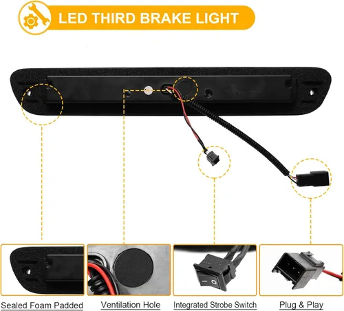 Vista 5 de R&F Auto Luz de freno LED de montaje alto de reemplazo para camionetas Colorado/Canyon (2004-2012) Luces de techo de carga Luz de freno trasera