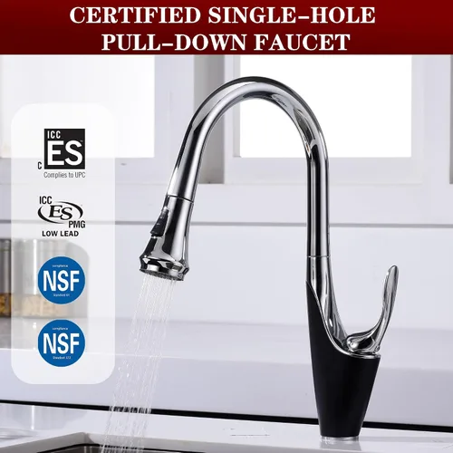 Vista 7 de sumerain Grifo de cocina de un solo orificio con rociador extraíble, grifo de fregadero de cocina de acero inoxidable de una sola manija, cromo