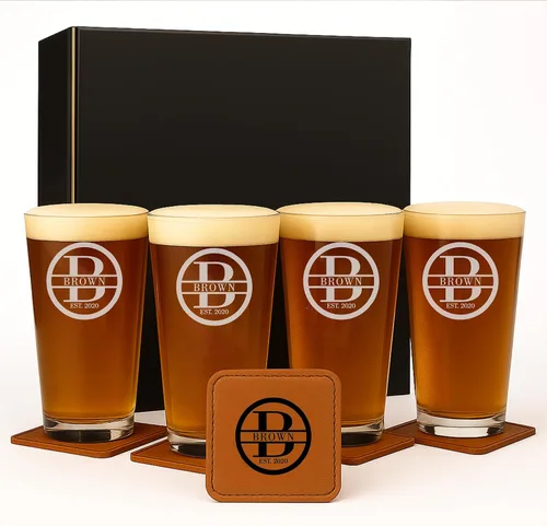 Vista 3 de Regalos personalizados para hombres – Vasos de cerveza grabados – Regalos de vidrio grabado personalizados para hombres y mujeres – Ideal