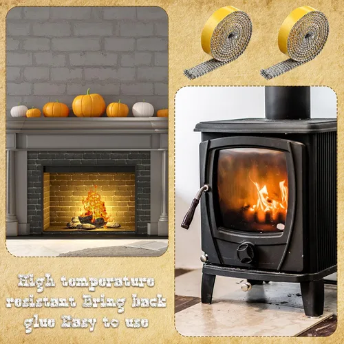 Vista 5 de 4 rollos de juntas de repuesto para estufa de leña autoadhesivas, 4/5 pulgadas de ancho x total de 220 pulgadas de largo, junta de chimenea gris