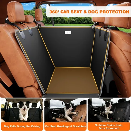 Vista 7 de njnj Funda de asiento de coche para asiento trasero de perro - Impermeable para perros de media hamaca para autos, protector de asiento trasero