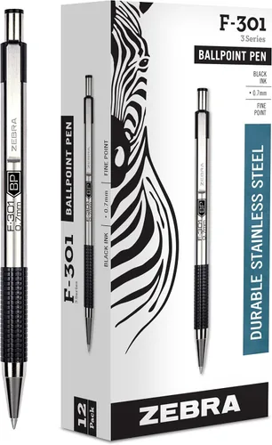 Vista 12 de Zebra Pen F-301 Bolígrafo retráctil de acero inoxidable de 0.7 mm, 4 unidades, tinta de fácil deslizamiento, clip de metal, recargable con F-Refill