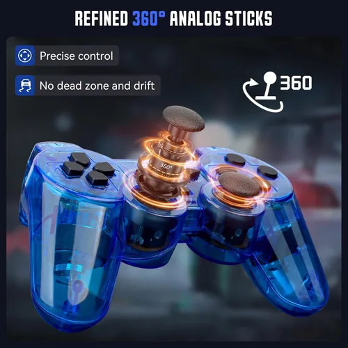 Vista 3 de Doueuain Wired Controller for PS2, 2 Pack Gamepad Remote Double Shock Compatible with Play station 2, with 1.8M CableClear Red and Clear Blue