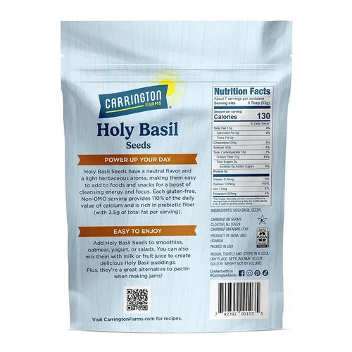 Vista 3 de Carrington Farms Semillas de albahaca sagrada, sin gluten, paleo, ceto, semillas con alto contenido de fibra, a base de plantas, envasadas
