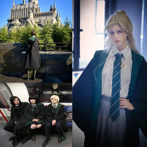 Vista 2 de Utaomld Magician Robe Wizard Witch Cloak Magical School Hood Robes Halloween Cosplay Costumes Adult Teens Cape Party Props