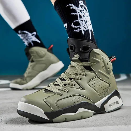 Vista 5 de MODGE Zapatos de baloncesto para hombre, zapatos de baloncesto de caña alta, antideslizantes, transpirables, ligeros, con amortiguación
