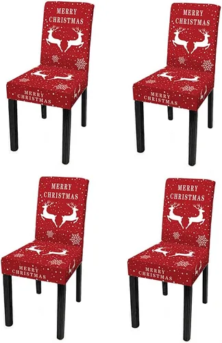 Vista 49 de XMNTG Juego de 6 fundas para sillas de Navidad, con estampado de ciervos, decoración de Navidad, fundas extraíbles para sillas antideslizantes Negro