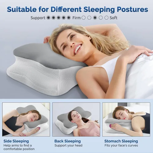 Vista 5 de Almohada cervical para el cuello, almohada ergonómica para dormir de lado para el soporte del cuello, almohadas de espuma viscoelástica refrescante