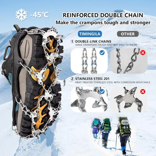 Vista 4 de TIMINGILA - Botas de hielo de tracción para botas de senderismo, zapatos para mujeres, hombres y niños, agarre de nieve de tracción para senderismo