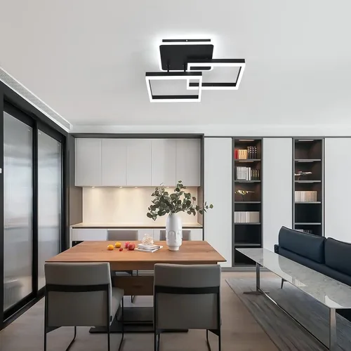 Vista 9 de Garwarm Lámpara de Techo LED Moderna, Regulable de 3 Cabezales Cuadrados Accesorio de Lámpara de Techo con Control Remoto, Candelabro de Techo