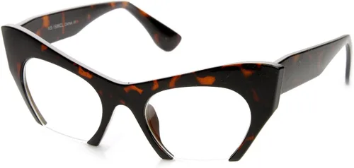 Vista 2 de Gafas de ojo de gato con lente transparente sin montura de alta moda para mujer (Tortoise)