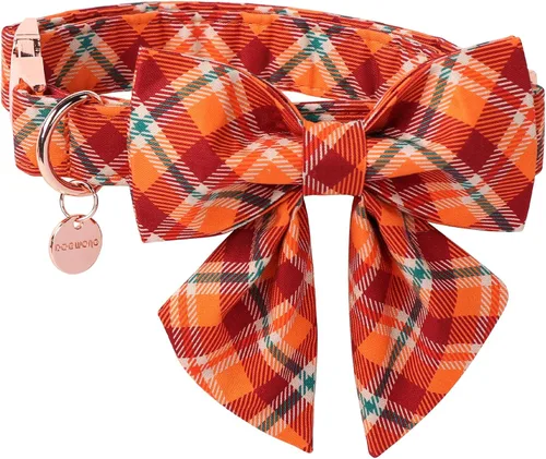 Vista 13 de DOGWONG - Collar de Acción de Gracias con Bellota y Flor para Perro, Collar de Perro de Pavo Otoñal, Collar de Calabaza de Algodón Suave y Duradero