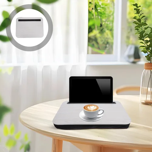 Vista 9 de Elevador portátil ajustable para computadora portátil para cama y sofá, escritorio ergonómico para estudiantes con soporte multiángulo, mesa ligera