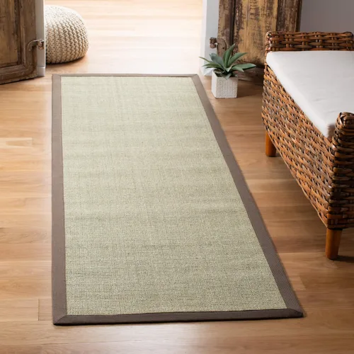 Vista 57 de Alfombra de sisal Safavieh, de color maíz y negro, tejida a mano, de la colección de fibras naturales; 5 x 8 pulgadas, NF441A, Tela, Gris / Gris
