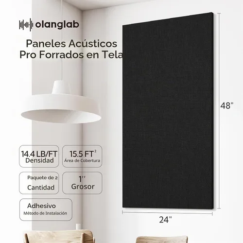 Vista 2 de Olanglab Paquete de 2 paneles acústicos, paneles de sonido grandes de 48 x 24 pulgadas, paneles de espuma a prueba de sonido envueltos en tela