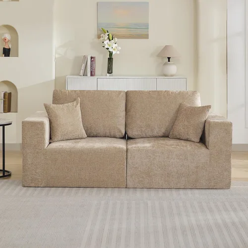 Vista 23 de WUTUTUEE Sofá modular en forma de U de 115 pulgadas, sofá modular modular de 3 plazas con 2 otomanas móviles, sofá cama convertible de pana con Beige
