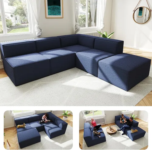 Vista 12 de Sofá Seccional Modular de 38", Juego de Asientos de Sofá Convertible en Cubo Comprimido, Combina Forma de L y Forma de U, Ensamblaje Fácil, Ahorro