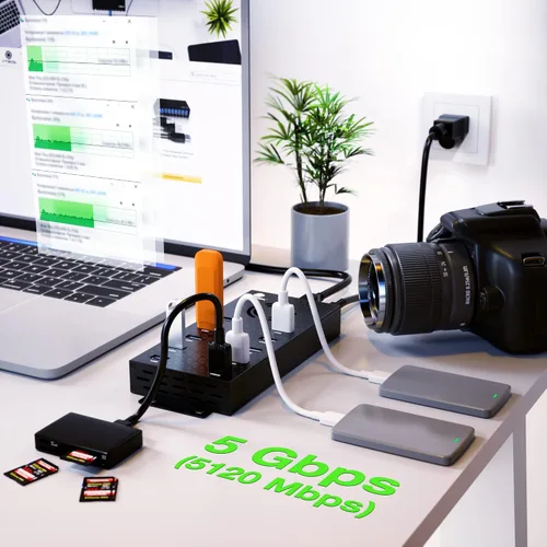 Vista 3 de Hub USB 3 0 - Concentrador USB alimentado por 10 puertos - Concentrador expansor USB de carga y transferencia de datos de alta velocidad - Divisor