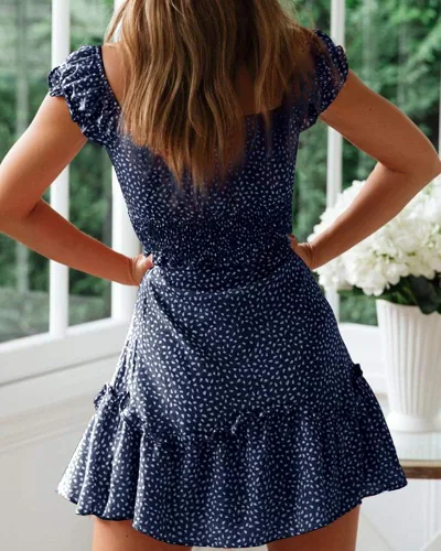 Vista 3 de Yobecho - Minivestido estampado de verano con mangas con volantes y escote corazón para mujer