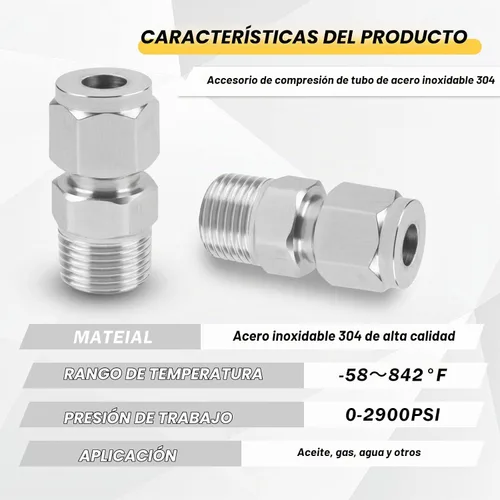 Vista 5 de Yoebor Adaptador de compresión de acero inoxidable Tubo de 1/2" OD x 1/2