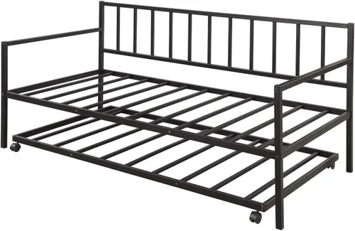 Vista 3 de Daybed with a Trundle Twin, Steel Bed Frame Twin with Headboard Footboard Metal Slats No Box Spring Needed Heavy Duty Space Saving Design-Black for