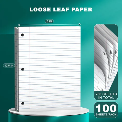 Vista 2 de Note Pads 8 X 10.5 Loose Leaf Paper, 200 Sheets, 3 Hole Punched Lined Paper, College Ruled 8 X 10.5 Notebooks, 10-1/2" X 8 Binder Writing Pads