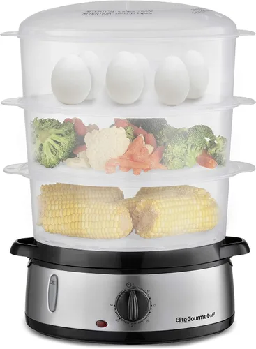Vista 9 de Elite Gourmet EST250 - Mini vaporizador eléctrico compacto de alimentos y vegetales de 2.5 cuartos, 400 W con bandeja sin BPA, temporizador
