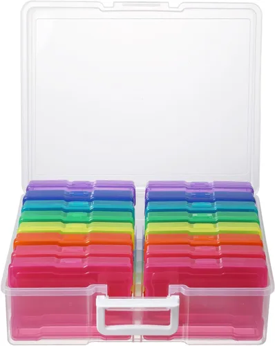 Vista 9 de novelinks Organizadores de fotos transparentes de 4 x 6 pulgadas y caja de almacenamiento de fotos con asa, 16 fundas interiores para fotos