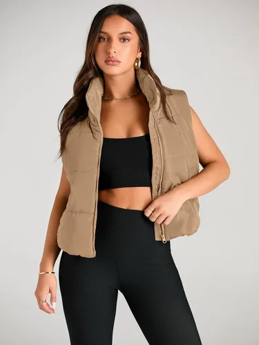 Vista 3 de AUTOMET Chaleco acolchado para mujer, sin mangas, para invierno, ropa de abrigo, cálida, acolchada, ligera, cuello alto, con bolsillos