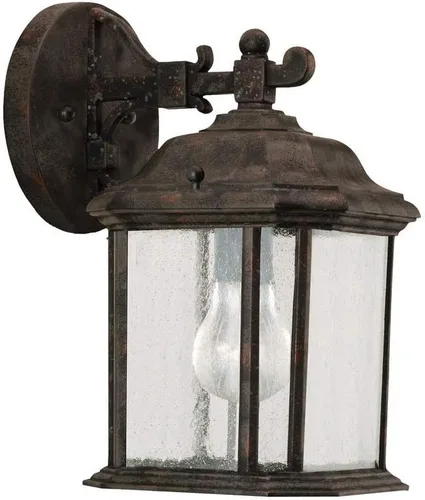Vista 3 de Generation Lighting 84031-12 Kent One Light - Farol de pared para exteriores con paneles de vidrio biselado transparente, acabado negro, 1 luz