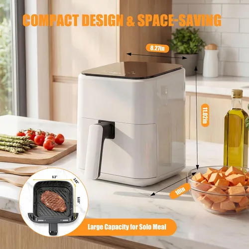 Vista 2 de Sweetcrispy Freidora de aire, freidora digital compacta de 3 cuartos de galón con apagado automático, comidas rápidas y fáciles en minutos con cesta