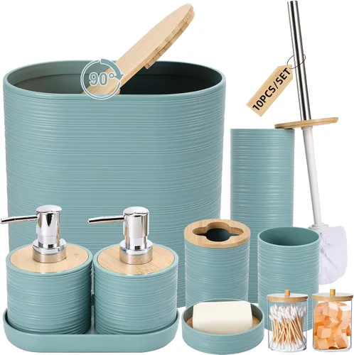 Vista 11 de XLHOMO Juego de 10 accesorios de baño color negro, juego de accesorios de baño de lujo con basura, cepillo de inodoro y 2 dispensadores de jabón