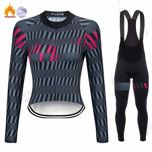 Vista 5 de Ciclismo Invierno Chaqueta Bicicletas Manga Larga Cálido Tops Mujer Al Aire Libre Polar Jersey MTB Road Bike Ropa Deportiva