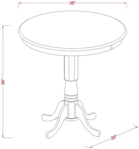 Vista 4 de East West Furniture JAPB3-OAK-C - Juego de pub de 3 piezas de altura de mostrador contiene una mesa de comedor redonda con pedestal y 2 sillas