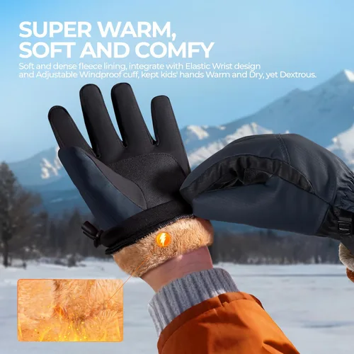 Vista 4 de rivmount Guantes de esquí Thinsulate para niños y niñas, impermeables, cálidos, para niños y niñas, jóvenes, esquí al aire libre, ciclismo, nieve