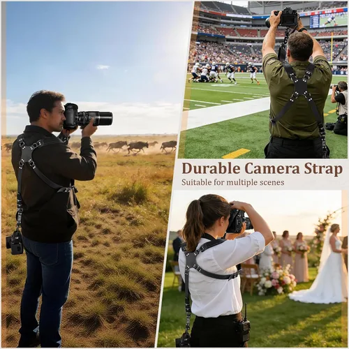 Vista 8 de Jumyee Double Camera Harness for 2 Cameras, Adjustable Dual Shoulder Leather Camera Strap for DSLR/SLR