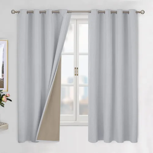 Vista 11 de BGment - Cortinas opacas al 100 % con forro para el dormitorio, cortinas con ojales, con textura de lino, de aislamiento térmico, para la sala