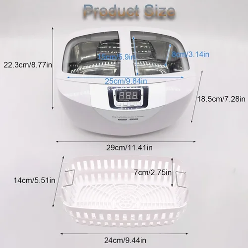 Vista 5 de Limpiador ultrasónico, 84.5 fl oz/84.5 oz de gran capacidad, con calentador, 5 ajustes de temporizador, pantalla digital, para relojes, pendientes