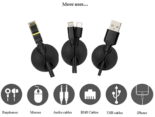 Vista 7 de Organizador de clips de cable para cables, sistema de gestión de cables autoadhesivo, para cargar cables de auriculares de red USB, para automóvil