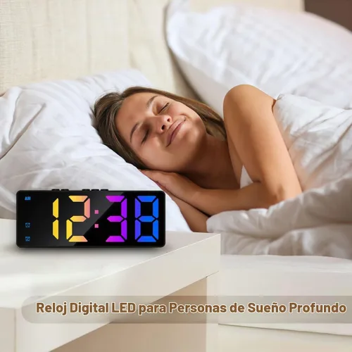 Vista 9 de Reloj Despertador Digital Pequeño, Relojes Electrónicos LED de Superficie Espejada con Pantalla Grande, Brillo Ajustable y Función de Repetición