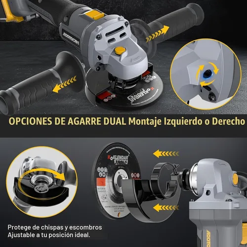 Vista 5 de Amoladora Angular, sin escobillas de 20 V, inalámbrica, 4-1/2 pulgadas, compatible con batería Dewalt (sin batería), con rueda de esmeril de metal