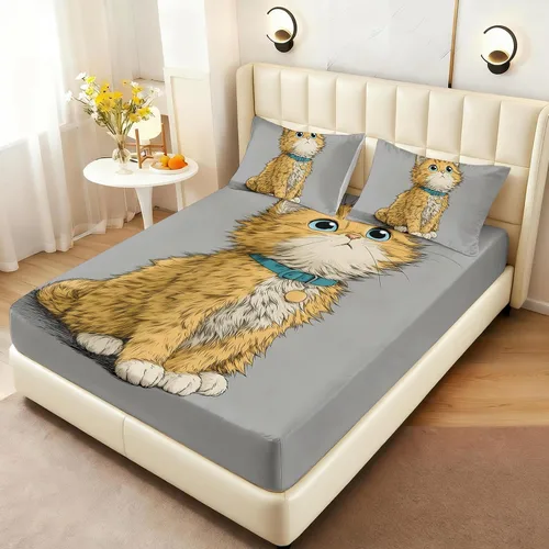 Vista 16 de AILONEN Lovely Bear - Juego de sábanas bajeras tamaño Queen, juego de ropa de cama con pajarita de dibujos animados para niños y niñas, sábana