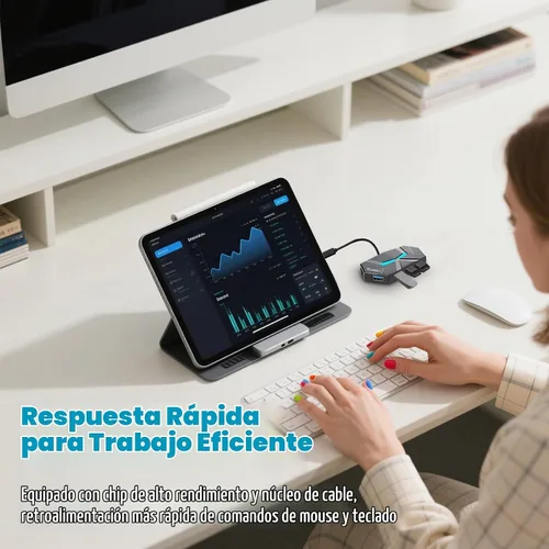 Vista 5 de Hub USB C 3.0 con 7 puertos, adaptador USB C multipuerto para transferencia y carga de datos, divisor de concentrador USB para laptop, escritorio