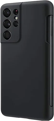 Vista 5 de Funda para Galaxy S21 Ultra con soporte para bolígrafo S, silicona líquida con ranura para lápiz capacitivo (bolígrafo no incluido), protección Negro