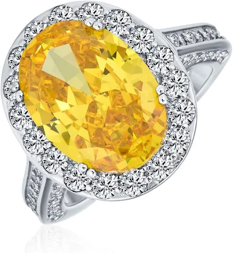 Vista 10 de Anillo de compromiso de plata de ley 925 personalizable con halo de corona ovalada de 5 a 7 quilates con circonita cúbica simulada de zafiro azul