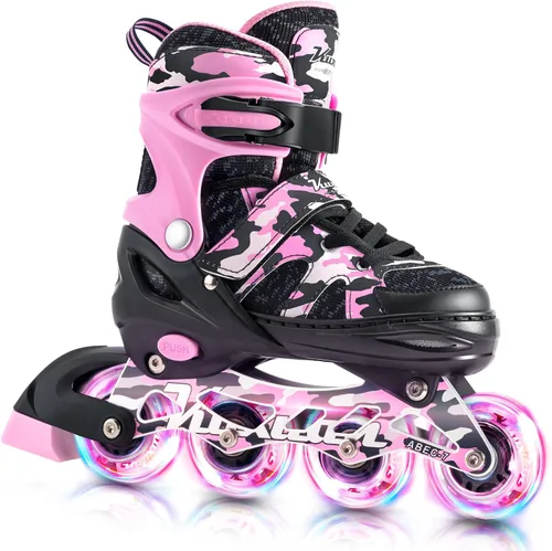 Vista 8 de Kuxuan Patines en línea ajustables para niños con ruedas iluminadas, divertidos patines iluminadores para niños, niñas y jóvenes