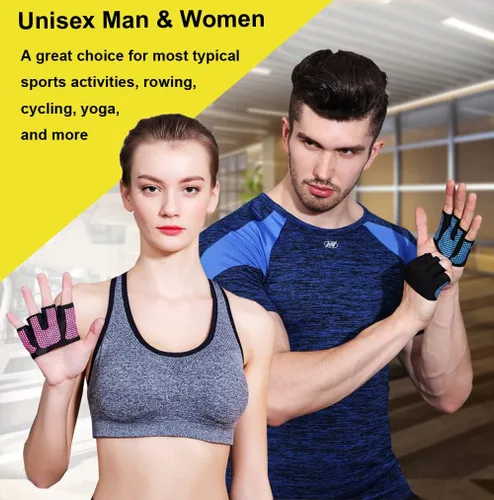 Vista 2 de SUJAYU Guantes de entrenamiento para mujeres y hombres, guantes de mano desnuda para levantamiento de pesas, agarres de peso para mujeres, guantes