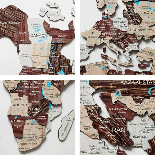 Vista 3 de Mapa del mundo de madera 3D, decoración de la casa, sala de estar, arte de pared 3D para el hogar, oficina, decoración de pared de madera, mapa